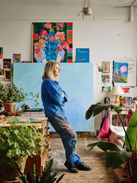 Rose Electra Harris’ studio is an ebullient ode to beauty Art Studio Photos, Artist In Their Studio, Art Studio Portrait, Artist Studio Photography, Artists In Studio, In Her Studio Magazine, Rose Electra Harris, Artist Studio Portrait, Artist Portrait In Studio