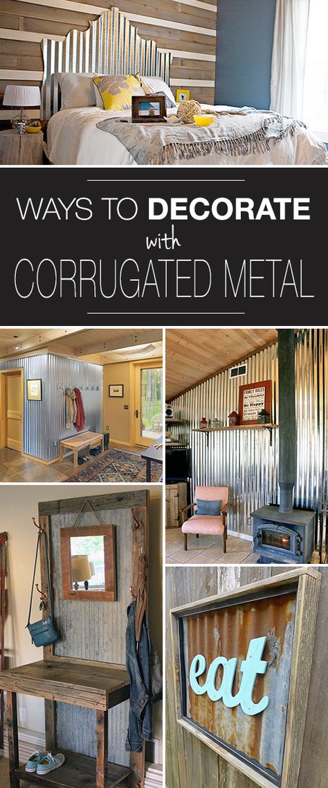 Clever Ways to Decorate with Corrugated Metal! • Check out all these ways to use corrugated metal in home decor. Ideas, tips and tutorials! #DIY #projects #tips #ideas #tutorials #homedecor #decorating #crafts #howto #decoratingyoursmallspace #build #corrugatedmetal #metal Corrugated Metal Wall, Corrugated Tin, Decorating Crafts, Tin Walls, Tutorials Diy, Diy Bathroom Remodel, Corrugated Metal, Décor Diy, Retro Home Decor