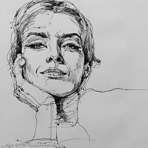 Stunning 15 min sketch! Artis Ballpen Sketch, Faces Sketch, Sketch Face, Face Diy, Illustration Kunst, Draw Faces, Drawing Faces, White Drawing, 수채화 그림