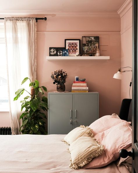 Our bedroom. Colour drenched in @lick Pink 06 Matte. I love this space, it feels serene and calming. I loved the result of painting the old radiator and curtain pole in black and the pompom trim I sewed on to the curtains. 📷 @madeby.jack #fordfamilyvalues #familyhome #renovatingourhome #renovationseries #renovationproject #homerenovation #realstylishhomes #womenwhodiy #interiordesign #housegoals #interiorstyling #fixerupper #homeinteriordesign #homeinspo #colourfulhomevibe #homesweethome #... Pink Colour Drenched Bedroom, Colour Drenched Bedroom, Old Radiators, Bedroom Colour, The Curtains, Curtain Pole, Curtain Poles, Pink Room, House Goals