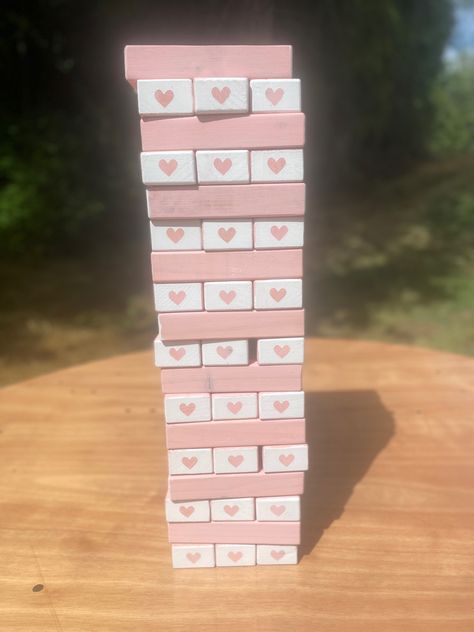 Jenga Ideas Creative, Custom Jenga Blocks, Jenga Art Ideas, Paint Jenga Blocks, Pink Jenga, Jenga Block Painting Ideas, Jenga Painting Ideas, Jenga Painting, Painted Jenga Blocks