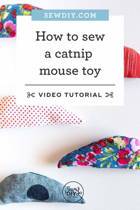 Learn how to sew a simple catnip cat toy using your fabric scraps. Video tutorial and free template by Sew DIY Catnip Mouse, Catnip Cat, Diy Cat Toys, Catnip Cat Toy, Sewing Projects Free, Mouse Toy, Catnip Toys, Diy Sewing Pattern, Sewing Lessons