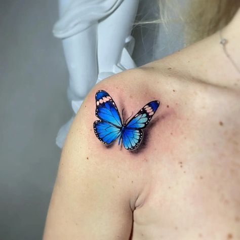 30 Awesome Blue Butterfly Tattoo Ideas for 2023 3d Tattoos, 3d Star Tattoo, 3d Flower Tattoos, 3d Dragon Tattoo, Best 3d Tattoos, 3d Butterfly Tattoo, Blue Butterfly Tattoo, Butterfly Back Tattoo, Blue Tattoo