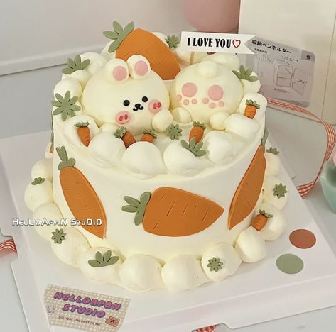 Kawaii, Rabbit Carrot Cake, Rabbit Cake Ideas, Rabbit Cake Design, Birthday Cake Rabbit, Bunny Cake Design, Carrot Birthday Cake, Rabbit Birthday Cake, Rabbit Cakes