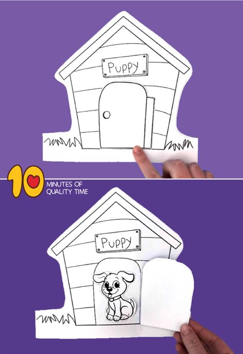 Puppy in Dog House - Printable Crafts for Kids Pet Animal Crafts For Preschoolers, Pet Crafts Kindergarten, Dog House Craft For Kids, Preschool Dog Craft, Dog Craft For Preschool, Dog Activities Preschool, Pets Kindergarten Activities, Pets Arts And Crafts Preschool, Dog Activities For Preschool