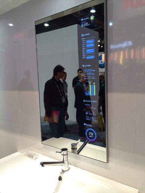 Smart Mirror - Touch overlay and voice recognition control.  Great for use in the bathroom Urban Survival, Store Mirror, Tech Magazines, Mirror Display, Smart Mirror, Mirror Store, Gadgets Technology Awesome, High Tech Gadgets, Home Tech