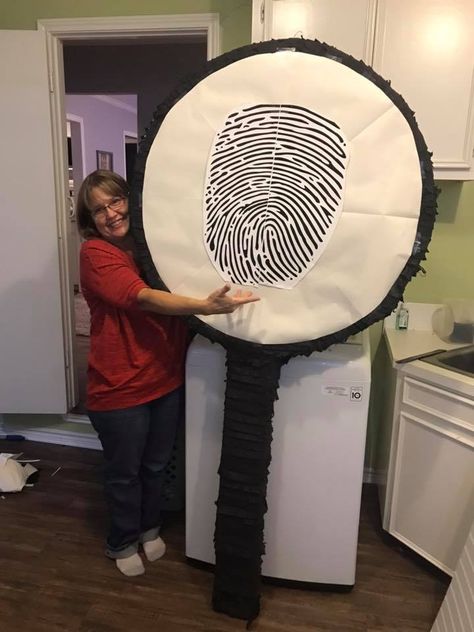 Magnifying glass pinata Vbs 2025 Magnify, Giant Magnifying Glass Prop, Giant Magnifying Glass Prop Diy, Diy Magnifying Glass How To Make, Magnifying Glass Craft, Spy Themed Birthday Party, Vbs Magnified, Spy Names, Mystery Unit