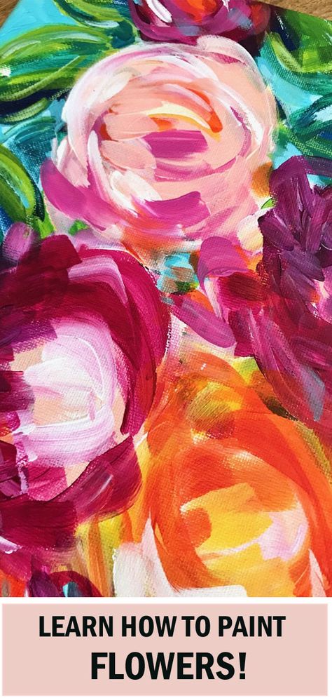 How To Paint Flowers, Acrylic Flower Painting, Easy Flower Painting, Paint Easy, Paint Flowers, Abstract Flower Art, Painting Demo, Abstract Floral Paintings, Learn How To Paint