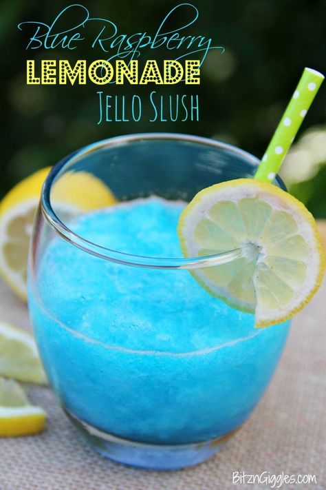 Blue Raspberry Lemonade Jello Slush - Bitz & Giggles Blue Raspberry Lemonade, Slush Recipes, Drink Recipies, Refreshing Drinks Recipes, Drinks Alcohol, Raspberry Lemonade, Think Food, Frozen Drinks, Blue Raspberry