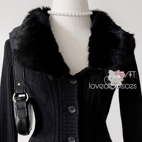 ༻ ℒℴ𝓋ℯ𝒹 𝓉ℴ 𝒫𝒾𝓈𝒸ℯ𝓈 ༺ on Instagram: "SOLD 🎀 Fluffy fur collar cable knit sweater cardigan with faux belt from japan ($100 shipped) Black color. Japanese brand. Cute for fall or Russian Slavic winter. *I think it’s real fur but I’m not 100% sure. * Preloved. Normal signs of wear. No noticeable flaws. Skirt/accessories/not included or for sale. Flat Measurements (approx.): Size: JP M, recommend for S/M, maybe small L. Length: 19.25” Pit to pit: 15.75-21” Waist: 13.25-19”+ Model: 33” bust, 24” waist, 31.75” hips (XS) Tags 💗 💗 💗 💗 #coquette #coquetteaesthetic #coquettefashion #coquettecore #coquetteclothes #coquetteoutfit #coquettedollette #himegyaru #cottagecore #cottagecorefashion #pinterestfamous #cuteclothes #girlyoutfits #softgirloutfits #softgirlaesthetic #dolletteaesthetic Slavic Winter, Fur Collar Cardigan, Skirt Accessories, Soft Girl Outfits, Cable Knit Sweater Cardigan, Black Leather Dresses, Cottagecore Fashion, Collar Cardigan, Cable Knit Sweater