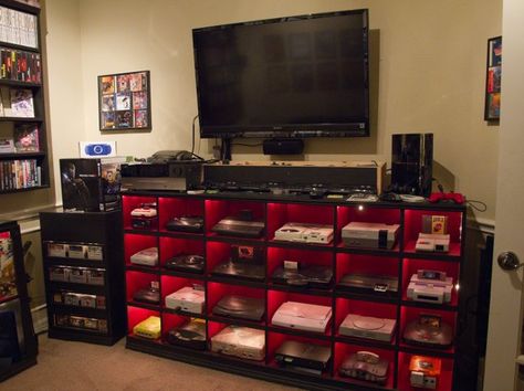 Alter of Awesome.   Sadly I do not know where this originated. I swiped it off of someone's facebook post. Best Gaming Setup, Gamer Girls, Recreational Room, Video Game Rooms, Entertainment Area, Organisation Ideas, Gamer Room, Video Game Room, Media Console