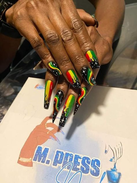 M.Press Nails Reggae Nails, Juneteenth Nail Design, Juneteenth Nails, Jamaica Nails, Press Nails, Activities For Teens, Black Nails, Nail Design, Pretty Nails