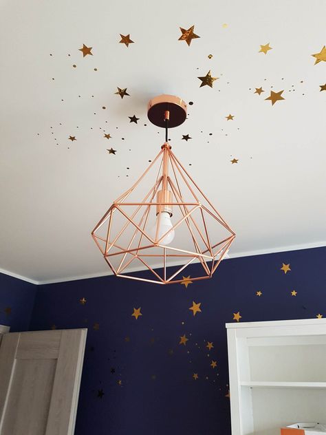 Star Wallpaper Home, Star Theme Bedroom, Astral Nursery, Star Themed Bedroom Aesthetic, Sticker Ideas Where To Put In Room, Starry Bedroom Aesthetic, Blue Walls Nursery, Moon And Star Bedroom Ideas, Celestial Nursery Girl