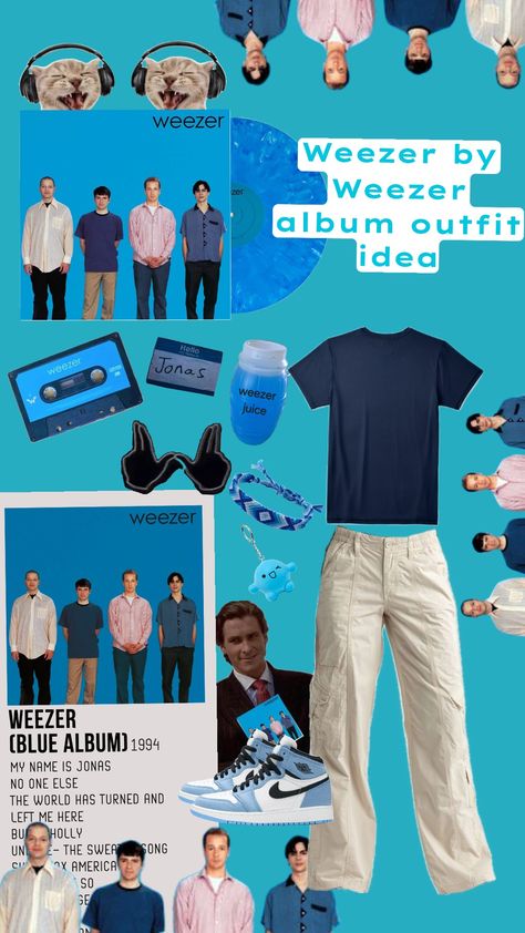 Weezer by Weezer album outfit idea easy for boys and girls #weezer #meme #albumoutfitidea #outfitidea #outfitideaeasy #fyp #fypshuffle #blue suggested by @Octopus19 Made by:Bella/me :) Weezer Concert Outfit Ideas, Weezer Outfit, Weezer Concert Outfit, Band Tshirt Outfit, Weezer Concert, Outfits Baggy, Concert Outfits, Weezer, Tshirt Outfits