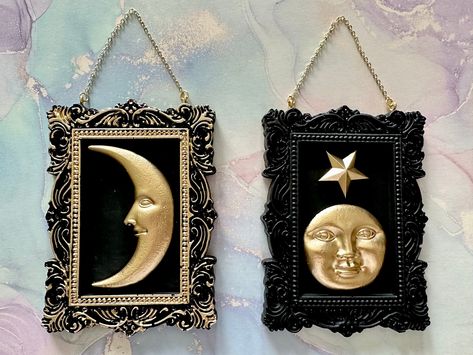 Vintage Celestial Crescent Moon Frame Mini Wall Hangers Man in the Moon Vintage Style Art Gold or Silver Whimsical Decor - Etsy The Moon Vintage, Moon Frame, Storage Entryway, Vintage Celestial, Women Dancing, Dancing Art, Kitchen Hutch, Liquor Bar, Moon Vintage