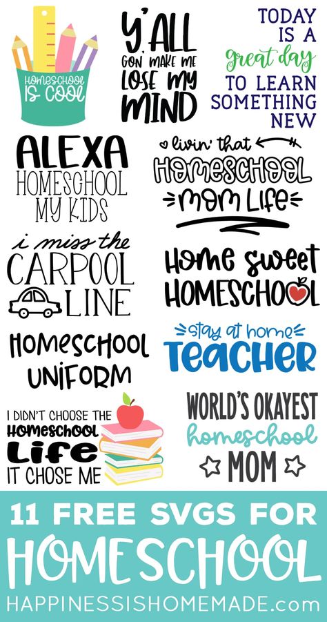 11 Free Homeschool SVG Files: Use these FREE Homeschool SVG files with your Cricut or Silhouette to make your own shirts, mugs, decor, and more! We love the "I Didn't Choose the Homeschool Life, It Chose Me" design! Teacher Fonts, Homeschool Shirts, Make Your Own Shirt, Circuit Ideas, Cricut Tips, Free Teacher, Homeschool Life, Computer Basics, Teacher Stickers