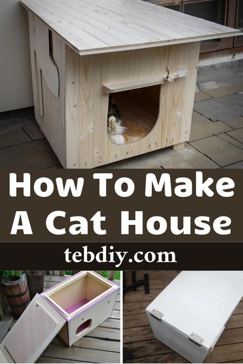 How To Make A Cat House For The Winter Small Cat House Outdoor, Diy Cat Outdoor House, Cat House For Outside, Build Outdoor Cat House, Easy Cat House, How To Make A Cat House For Outside, Easy Cat House Outdoor, How To Build A Cat House, Pallet Cat House Outdoor