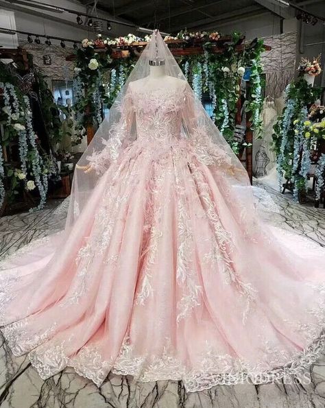 Fairytale Wedding Gown, Wedding Dress With Feathers, Vintage Ball Gowns, Wedding Dresses Lace Ballgown, Quinceanera Dresses Pink, Pink Ball Gown, Pink Wedding Dress, Lace Ball Gowns, Princess Ball Gowns