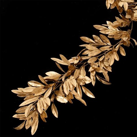 Gold Leaf Garland, Gold Leaf Aesthetic, Bay Leaf Garland, Greek Headpiece, Layout Site, Dried Bay Leaves, Laurel Tree, Gold Foliage, Leaf Cutout