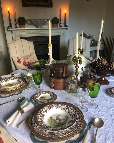 British Table Setting, Spode Woodland Tablescape, Woodland Table Setting, Bramble Hedge, Spode Woodland, Cold Moon, Cottage Table, Prop Box, Wine And Food