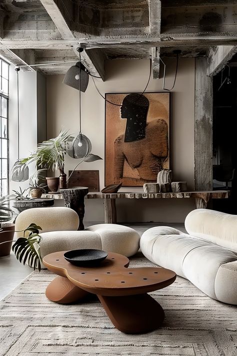 Accented Neutral Interior Design, Moody Modernism Living Room, Neutral Luxury Aesthetic, Brown Beige Interior, Maximalist Interior Living Room, Maximalism Apartment, Masculine Interior Design Living Room, Spanish Living Room Design, Neutral Maximalism