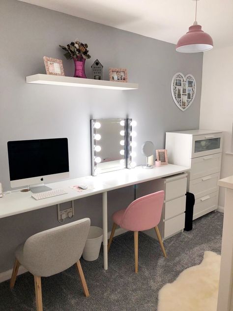 Makeup room/office ❤️ #ikeafurniture #diyhomedecor #homedecor #bedroom Makeup Room Office, Bathroom Picture, Makeup Room Decor, Dekorasi Kamar Tidur, Study Room Decor, Remodel Kitchen, Teen Bedroom Decor, Makeup Room, Girl Bedroom Decor