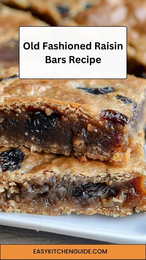 Enjoy nostalgic flavors with Old Fashioned Raisin Bars Recipe - a delicious treat blending wholesome raisins in every delightful bite! Oatmeal Raisin Bars Chewy, Sour Cream Raisin Bars Recipe, Raisin Biscuits, Old Fashioned Squares, Raisin Dessert Recipes, Dainties Recipes, Raisin Squares, Recipe With Raisins, Prune Bars Recipe