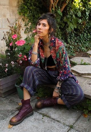 Style Tips And Tricks, Eclectic Outfits, Cooler Style, Estilo Hippy, Pj Bottoms, Estilo Indie, Women Trousers, Cotton Trousers, Janis Joplin