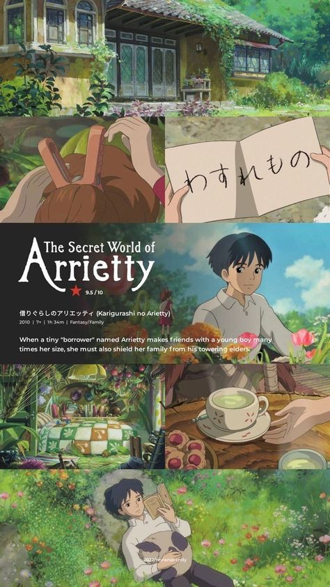 Studio Ghibli List, Arietti Studio Ghibli, Studio Ghibli Summer, Ghibli Movies List, Anime Movies To Watch List, Studio Ghibli Arrietty, Gibli Studio Aesthetic, Studio Ghibli Movie List, قلعة هاو�ل المتحركة