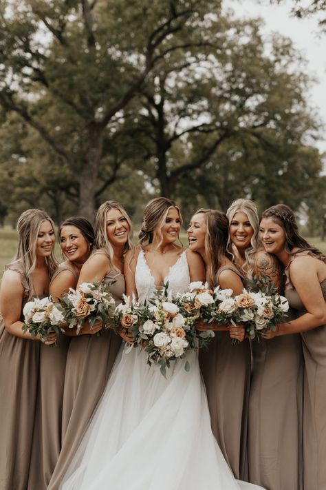 Wedding bridesmaids neutral dresses taupe dresses showmeyourmumu Bridesmaids Neutral, Taupe Dresses, Taupe Bridesmaid, Bridesmaids Flowers, Bridesmaid Poses, Taupe Wedding, Taupe Bridesmaid Dresses, Bridesmaid Pictures, Neutral Dresses