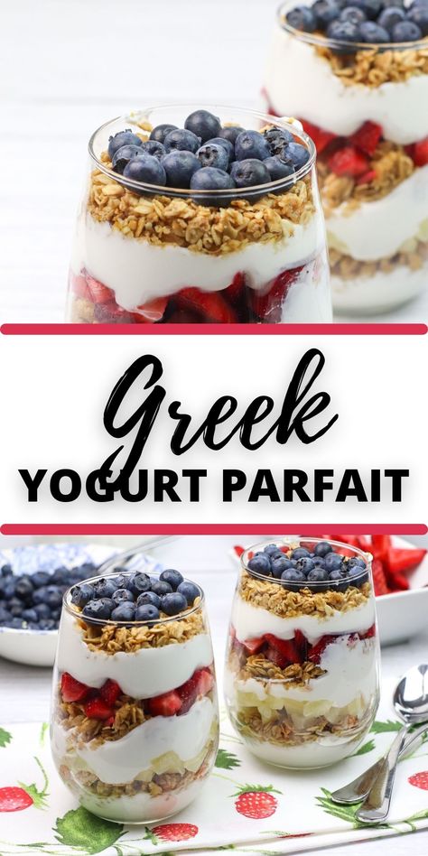 Yogurt Parfait Cups For Party, Yogurt Parfait Make Ahead, Easy Parfait Breakfast, Fruit Parfaits Cups, Yogurt Parfait Cups To Go, Granola With Yogurt, Parfait Recipes Healthy, High Protein Parfait Recipes, Yogurt Fruit Parfait Cups