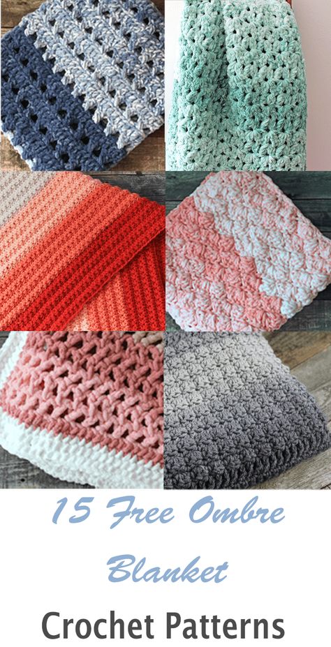 15 Pretty Ombre Crochet Blanket Patterns - A More Crafty Life Crochet Blanket With Ombre Yarn, Crochet Stitches For Ombre Yarn, Crochet Blanket Patterns Free Ombre Yarn, Crochet Ombre Blanket Patterns, Crochet Gradient Blanket, Red Heart Super Saver Ombre Patterns, Crochet Patterns Ombre Yarn, Ombre Afghan Crochet Pattern, Caron Jumbo Ombre Crochet Patterns