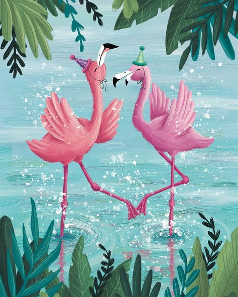 Happy Fathers Day Cards, Water Birthday, Christmas Note Cards, Beautiful Birthday Cards, Flamingo Birthday, Flamingo Christmas, Color Interior, Advocate Art, Elephant Art