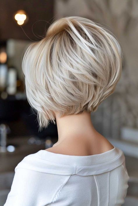 Stacked Short Hair Styles, High Stacked Bob Haircut Back View, Short Bob Haircuts Back View, Stacked Bob Hairstyles For Fine Hair, Bob With Stacked Back, A Line Bob Short Stacked, Stacked A Line Bob, Short Stacked Bob Haircut Over 50, Back View Of Bob Hairstyles