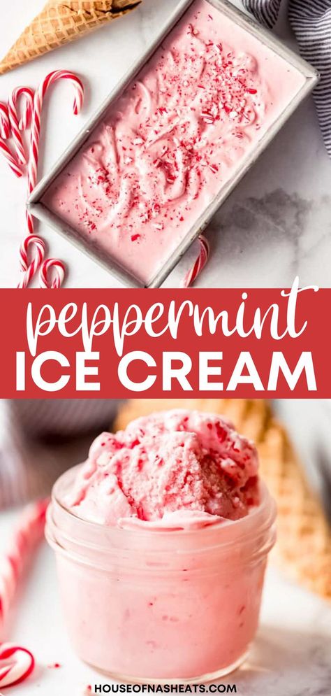 Sweet, cool, rich, and refreshing, this Peppermint Ice Cream is just the dessert you need during the holiday season! But really this easy homemade ice cream recipe can be enjoyed year-round, not just at Christmas! It's bursting with peppermint and vanilla flavors, and goes perfectly with a warmed up fudgy brownie! | peppermint ice cream recipe for ice cream maker | peppermint ice cream dessert recipes | peppermint ice cream recipes christmas desserts | peppermint ice cream dessert christmas Christmas Desserts Peppermint, Peppermint Ice Cream Dessert, Christmas Ice Cream Recipes, Peppermint Ice Cream Recipe, Ice Cream Dessert Recipes, Recipe For Ice Cream, Peppermint Stick Ice Cream, Easy Ice Cream Recipe Homemade, Homemade Ice Cream Recipes Machine