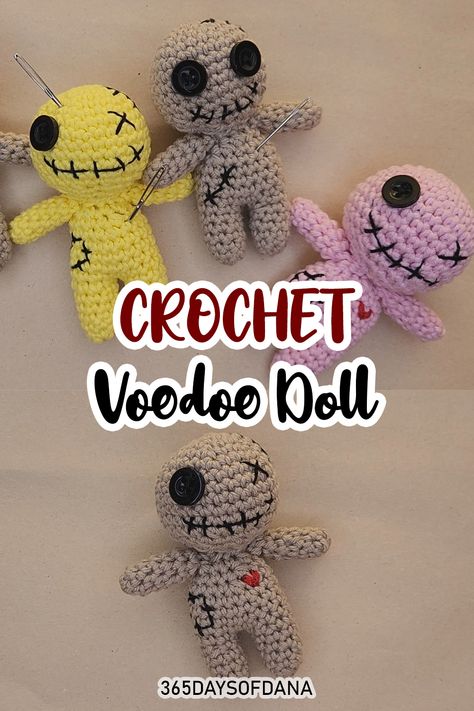 A detailed crochet tutorial for a Voodoo Doll Keychain / Pincushion. Great for beginners. Crochet Voodoo Doll Keychain Free, Crochet Voodoo Doll Keychain, Mini Voodoo Doll Crochet Pattern Free, Voodoo Doll Keychain Crochet Pattern Free, Free Zombie Crochet Patterns, Crochet Voodoo Doll Pattern Free, Diy Voodoo Doll Keychain, Voodoo Crochet, Voodoo Doll Crochet