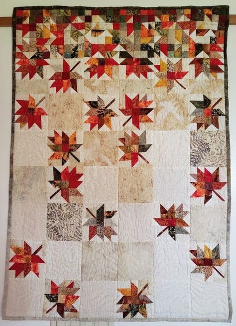 Easy Quilt Pattern | This quilt is a work of art with beautiful leaf patterns | Facebook Autumn Leaves Quilt Pattern, Autumn Leaf Quilt Pattern, Easy Fall Quilt Patterns Free, Fall Leaves Quilt Pattern, Autumn Quilts Ideas, Fall Quilts Patterns, Autumn Leaf Quilt, Maple Leaf Quilt Pattern, Leaf Quilt Pattern