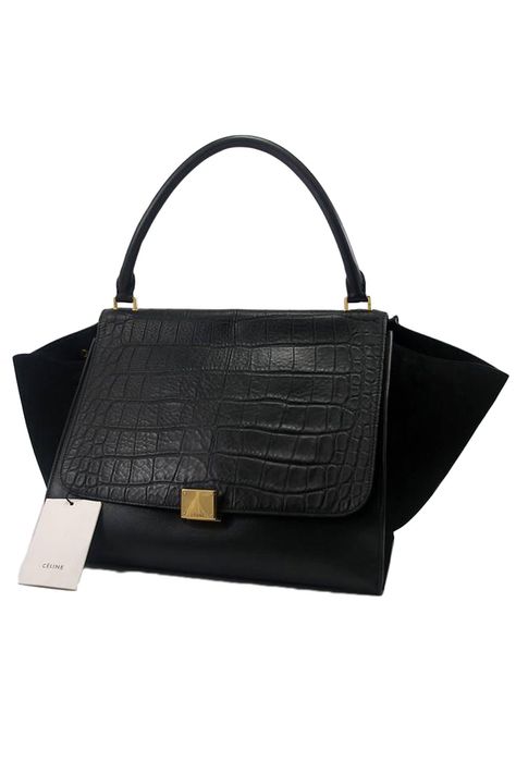 Celine - Medium Croc Trapeze Bag in Black Celine Trapeze, Trapeze Bag, Top Handle Bag, My Style, Leather, Black