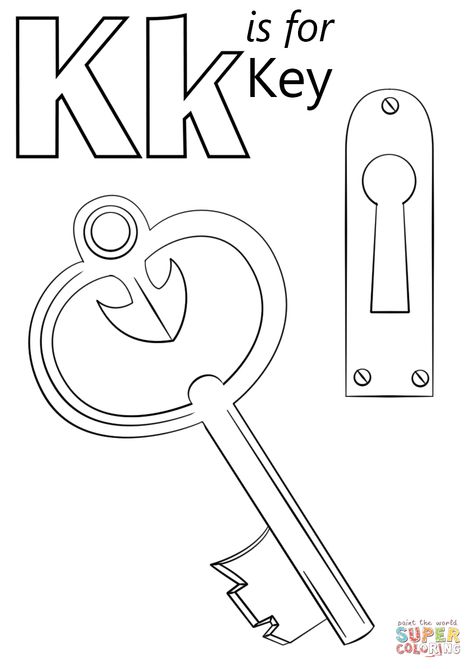 K Is For, Letter K Crafts For Preschoolers, K Is For Key, Key Coloring Pages, Letter K Crafts, Letter A Coloring Pages, Coloring Letters, Abc Worksheets, Abc Coloring Pages