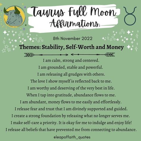 Full Moon Affirmations, Full Moon Taurus, Glow Up Affirmations, Taurus Full Moon, Taurus Journal, Moon Affirmations, Full Moon In Taurus, Full Moon Tarot, Women Affirmations