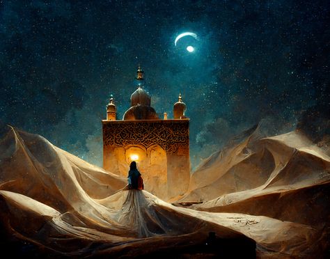 Arabian Nights Art Illustration, Arabian Nights Desert, Arabian Concept Art, 1001 Nights Aesthetic, Arabian Nights Painting, Arabian Fantasy Art, Arabian Nights Art, Arabian Illustration, Arabian Desert Aesthetic