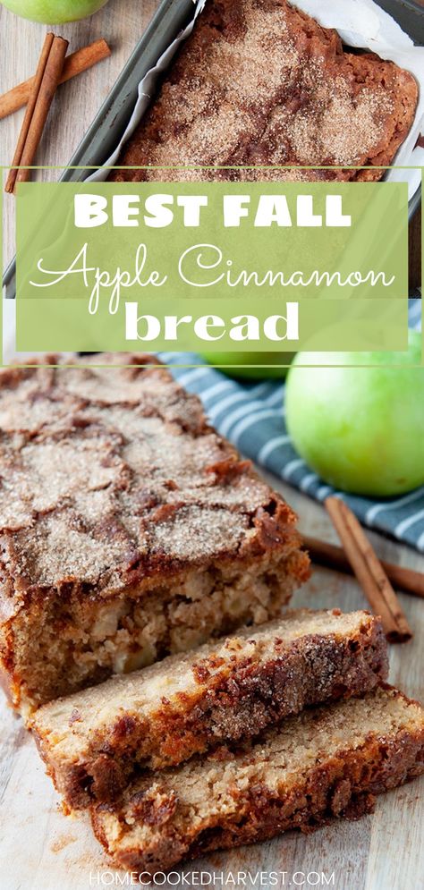 Apple Cinnamon Bread is filled with soft brown sugar, cinnamon, and chunks of fresh, juicy apple. This apple bread is a delicious, must-make fall treat. Apple Crisp Bread Recipe, Apple Bread With Applesauce, Canned Cinnamon Apples Recipes, Apples Bread, Homemade Bread Recipes Fall, Fall Apple Recipes Desserts, Good Apple Recipes, Recipe With Green Apples, Quick Apple Bread