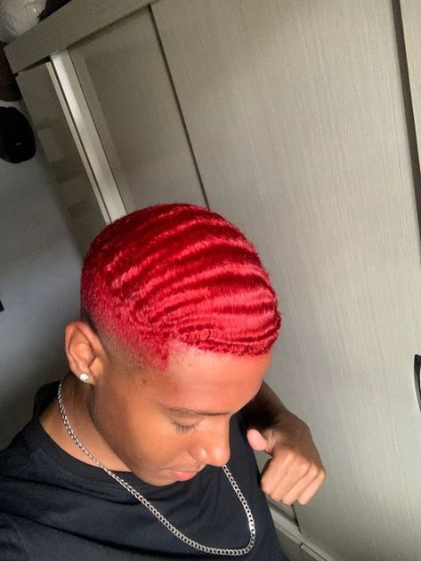 Red Waves Hair Black Men, Red Hair Dye Men, Black Haircut Styles, Waves Hairstyle Men, Natural Haircuts, Black Haircut, Hair Twists Black, Boy Braids Hairstyles, Waves Hairstyle