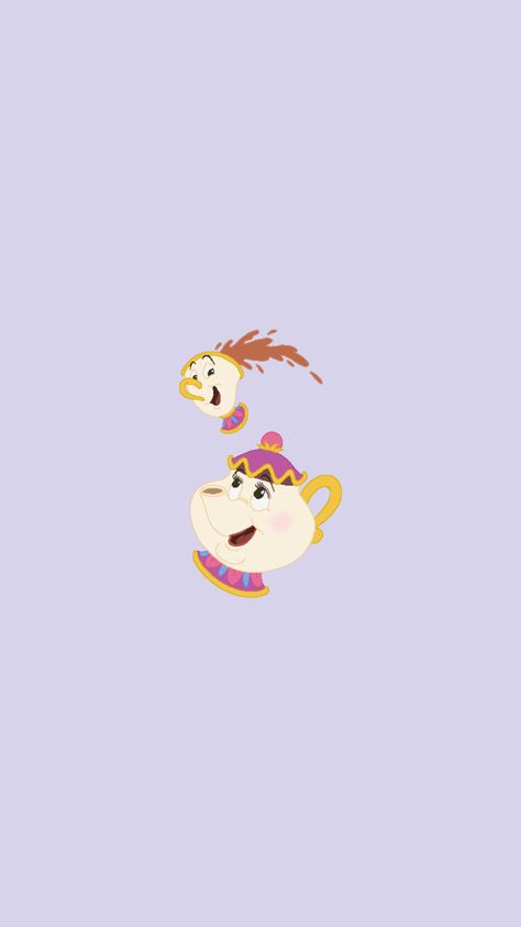 Cute Purple Aesthetic, Chip Wallpaper, Mrs Potts And Chip, Aesthetic Disney, Mrs Potts, Disney Cuties, Disney Characters Wallpaper, Disney Background, Disney Iphone