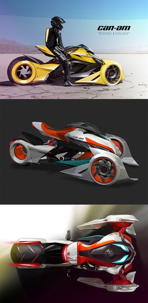 'Can-Am Super Spyder' concept addresses the regular Spyder’s major setback of being too wide to turn sharply or navigate through traffic... READ MORE  at Yanko Design ! Motor Balap, Can Am Spyder, Reverse Trike, Futuristic Motorcycle, Concept Motorcycles, Car Aesthetic, Concept Car Design, Motor Sport, Hot Bikes