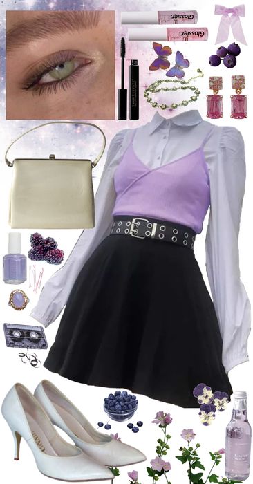 purple galaxy Outfit | ShopLook Black Lilac Outfit, Lilac Black Outfit, Lavender Black Outfit, Aesthetic Purple Clothes, Purple Top Outfit Ideas, Galaxy Outfit Aesthetic, Black And Lavender Outfit, Lilac Outfit Aesthetic, Lavender And Black Outfit