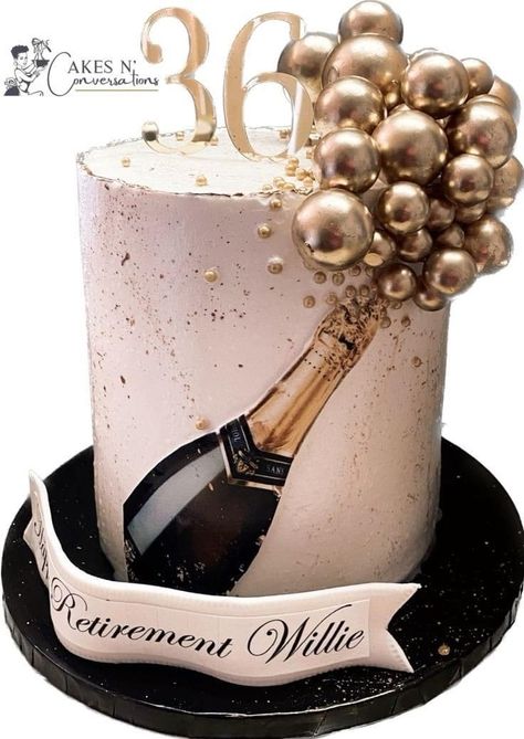 40th Birthday Ideas For Women Decoration Decor Cake Designs, Cake Designs For Retirement, Champagne Theme Cake, Fancy Birthday Cakes For Women, Retirement Party Themes For Women, Retirement Cakes For Men, Retirement Cake Ideas For Men, Retirement Theme Cake, Retirement Cakes Ideas For Women