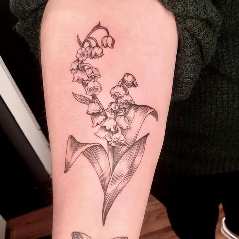 Cardinal And Lily Of The Valley Tattoo, Lilly Of The Valley Skull Tattoo, Hawthorne And Lily Of The Valley Tattoo, Lilies Of The Valley Tattoo, Lily Of The Valley Tattoo Design, Paintbrush Tattoo, Poisonous Flowers, Lily Of The Valley Tattoo, Valley Tattoo