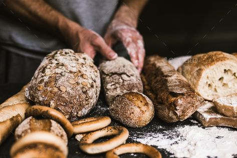 Baker Aesthetic, Freshly Baked Bread, Baker Man, Loaf Of Bread, Baked Bread, Rye Bread, Fresh Bread, Wooden Background, Loaf Bread