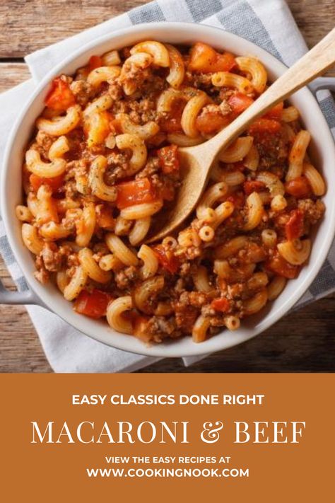 Macaroni & beef, one of our easy dinner recipes. Beef Tomato Recipe, Macaroni And Beef, Beefy Mac, Macaroni Beef, Pepper Recipes Healthy, Beef Macaroni, Ground Beef Pasta Recipes, Hotdish Recipes, Beef Pasta Recipes